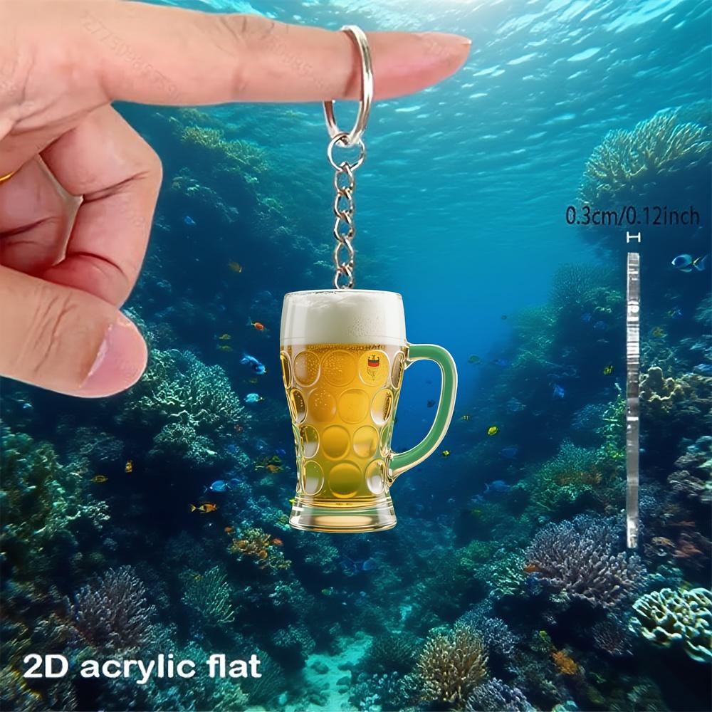 TEMU 2D Flat - 1pc Portachiavi Birra 2D Flat | Compatibile con Ciondoli per Borse, Portachiavi per Auto - Mini Accessorio Acrilico Birra, con Anello