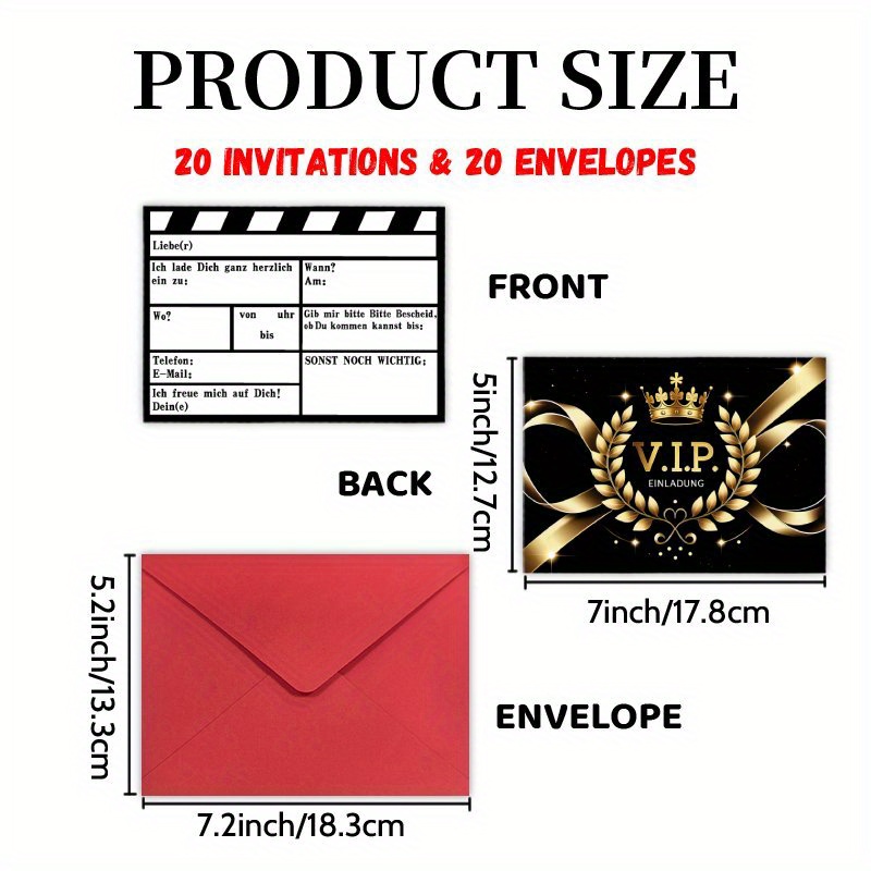 Image of Invitation Letters With 20 Cards And 20 Envelopes, Ideal For A German Vip Celebration - Milestone Birthday Party Invitations, Perfect For Weddings, Back-to-, Graduations, And Decorations