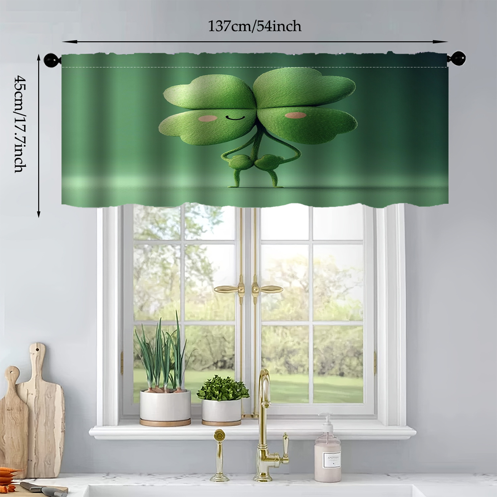 1pc 2pcs st patricks day     kitchen window curtains 100 polyester semi translucent rod pocket curtains with whimsical cartoon design modern holiday decor for living room bedroom festive home decor   curtain design durable curtain fabric kitchen curtains