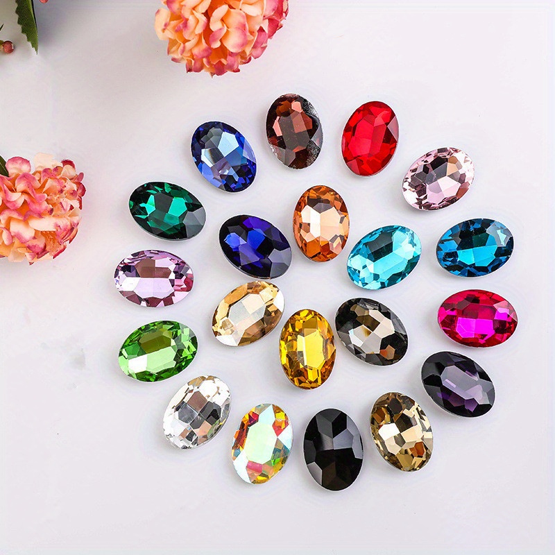 60pcs1.0cm/0.39in*1.4cm/0.55in Super Sparkle Pointed Bottom Cut Surface Egg Shape Acrylic Diy Hair Accessories Random Color