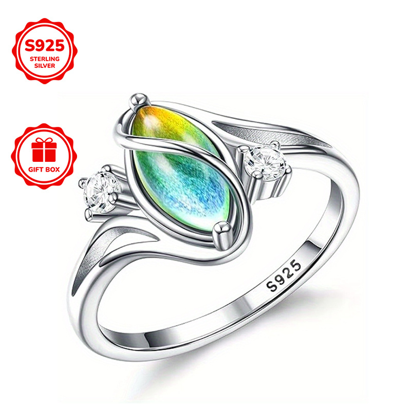Image of 1pc 925 Sterling Silver Rings For Men Women Ring Rainbow Cubic Accents Ring Solitaire Gemstone Statement Rings Wedding, Christma's Gift, Valentine's Day, Anniversary Gift