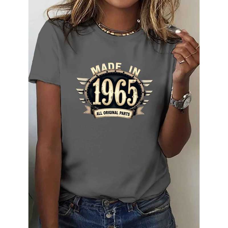 

Made In 1965 Graphic Tee - Women's Casual Crew Neck Short Sleeve Top, Geometric Print, Lightweight Polyester For