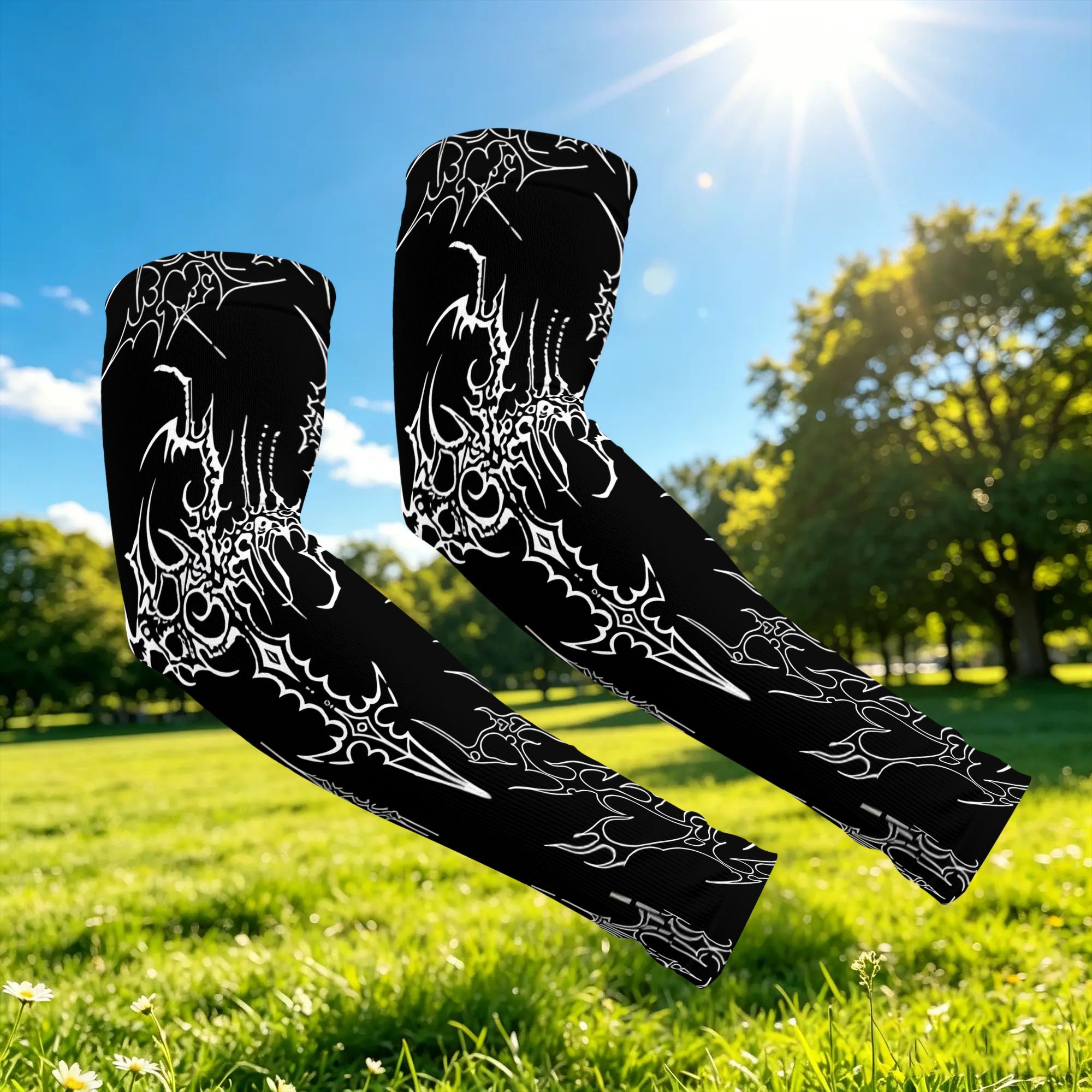 TEMU 1 Pair Cyber Sigilism Tattoo Compression Arm Sleeves Ice Arm Sleeves Unisex, Cooling & Breathable Arm Sleeves For , Perfect For Outdoor & Daily