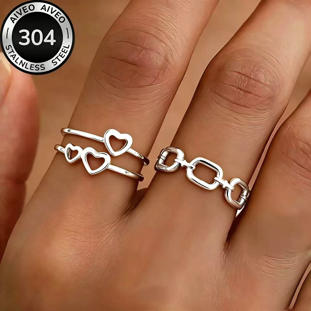 2pcs High-Quality Stainless Steel Golden Stackable Open Ring Set