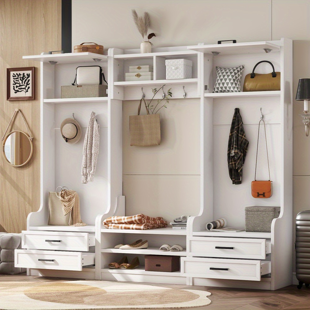 Biqzuya Hall Tree 75x35x195cm Avec Porte-Chaussures, Étagère