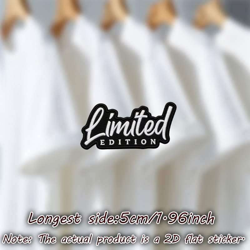 TEMU 9pcs/sheet 2d Flat Black " Edition" Patch With White Cursive And Text, In Black, On, Heat Transfer Stickers Are Suitable For Flat Fabrics Such ,