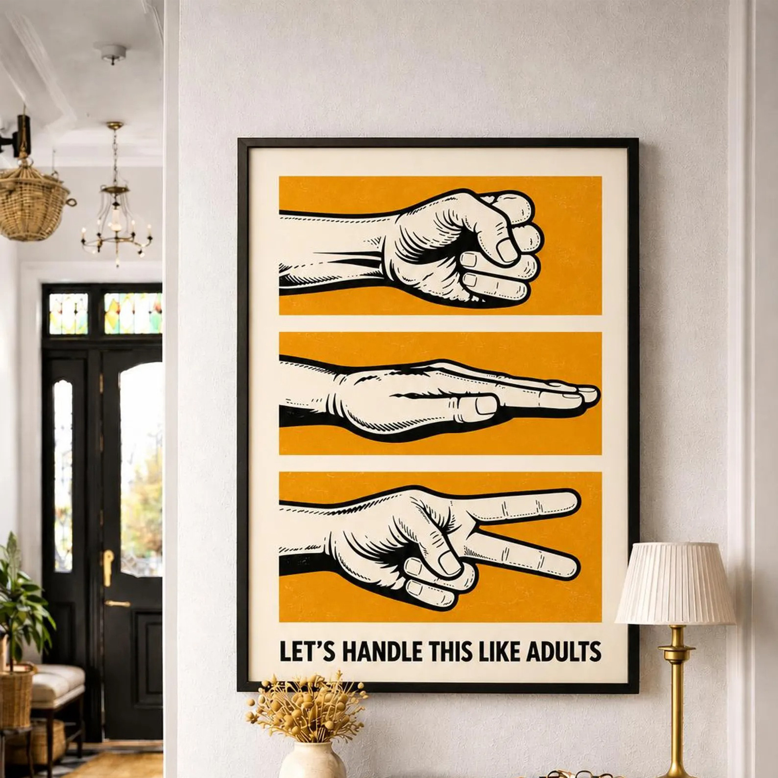 TEMU Affiches de jeu de Feuille Ciseaux 2D plates, style rétro, illustrations amusantes de de , sur toile, décoration murale, impression d'art sur