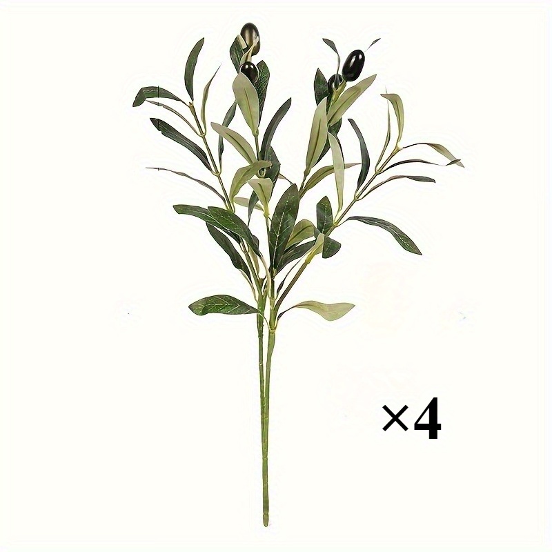 TEMU 4 Artificial Olive Branches With Realistic Green Leaves And Fruits, Suitable For Vases, , And Home Decor Plastic Fake Olive Trees, Flexible Arrangement