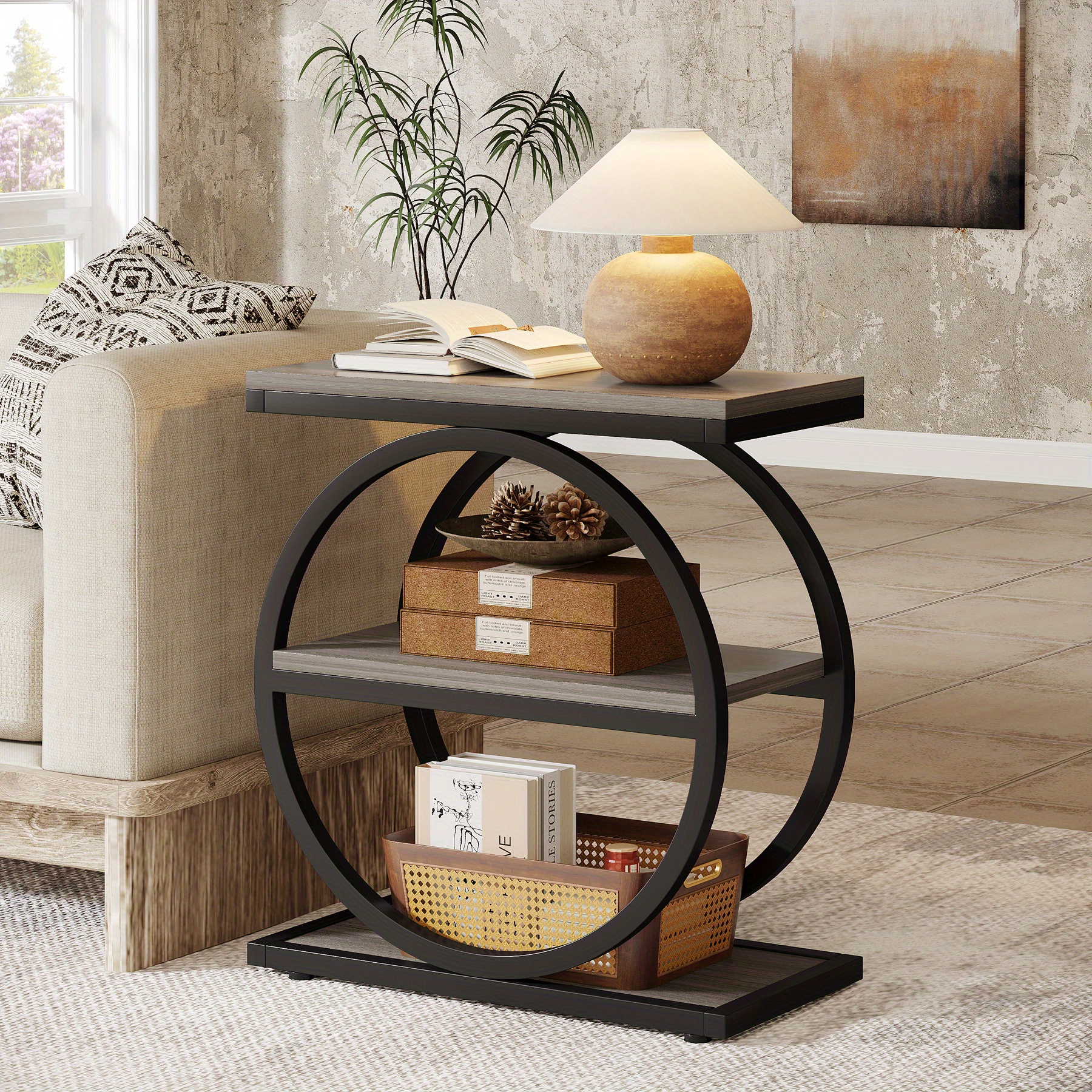 TEMU End Table, 3-tier Side Table, Slim Sofa Side Table For Living Room, Tall Bedside Table Nightstand For Bedroom