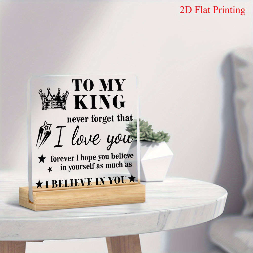 TEMU 2d Flat Acrylic Decorative Ornament To My King Deep Love Desktop Ornament Gift For Boyfriend Husband Father Birthday Holiday Present Office Desk
