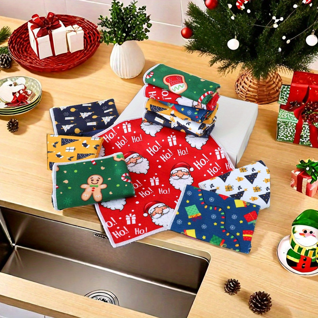 

3/6pcs Towel Set, Dry Cloth, Christmas Tree & , , Polyester, , , Low Shedding, Dishcloth & Cleaning Cloth For