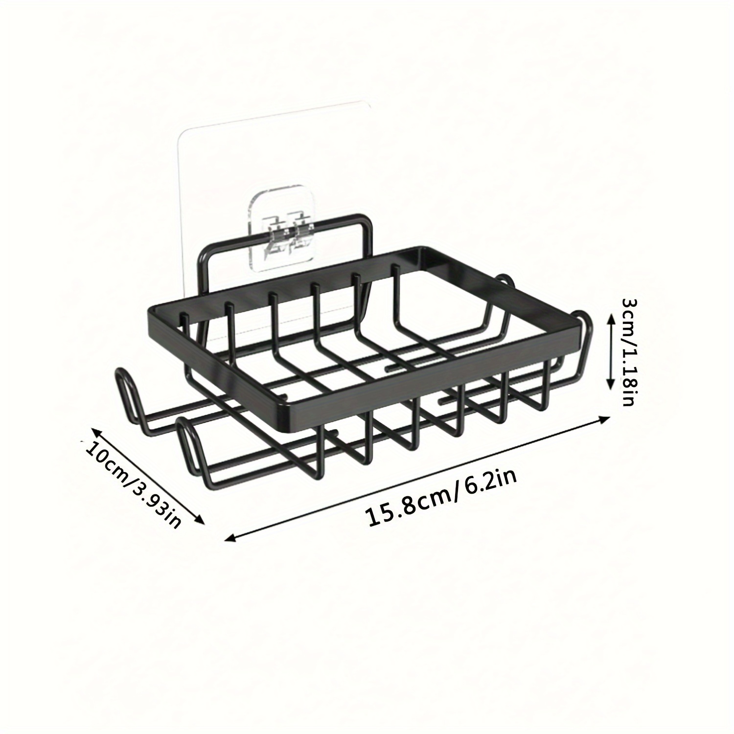 TEMU Modern Black Iron Wall-mounted Soap Dish With Drainage Design - No-drill Installation, Space-saving Square Bathroom Organizer For Bars And