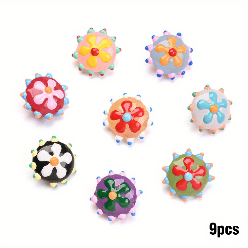 TEMU 9pcs Of 20mm Flat Round Glass Beads, Hand-painted Flower Petal Pattern Beads, Diy Handmade Bead Pens, Bracelets, Necklaces, Earrings, Keychains,