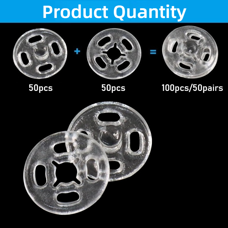 Image of 100pcs Transparent Invisible Button Set, Durable Round Snap Buttons Suitable For Sewing , Garments, Shirts. Transparent Plastic Buttons For Bags And Crafts