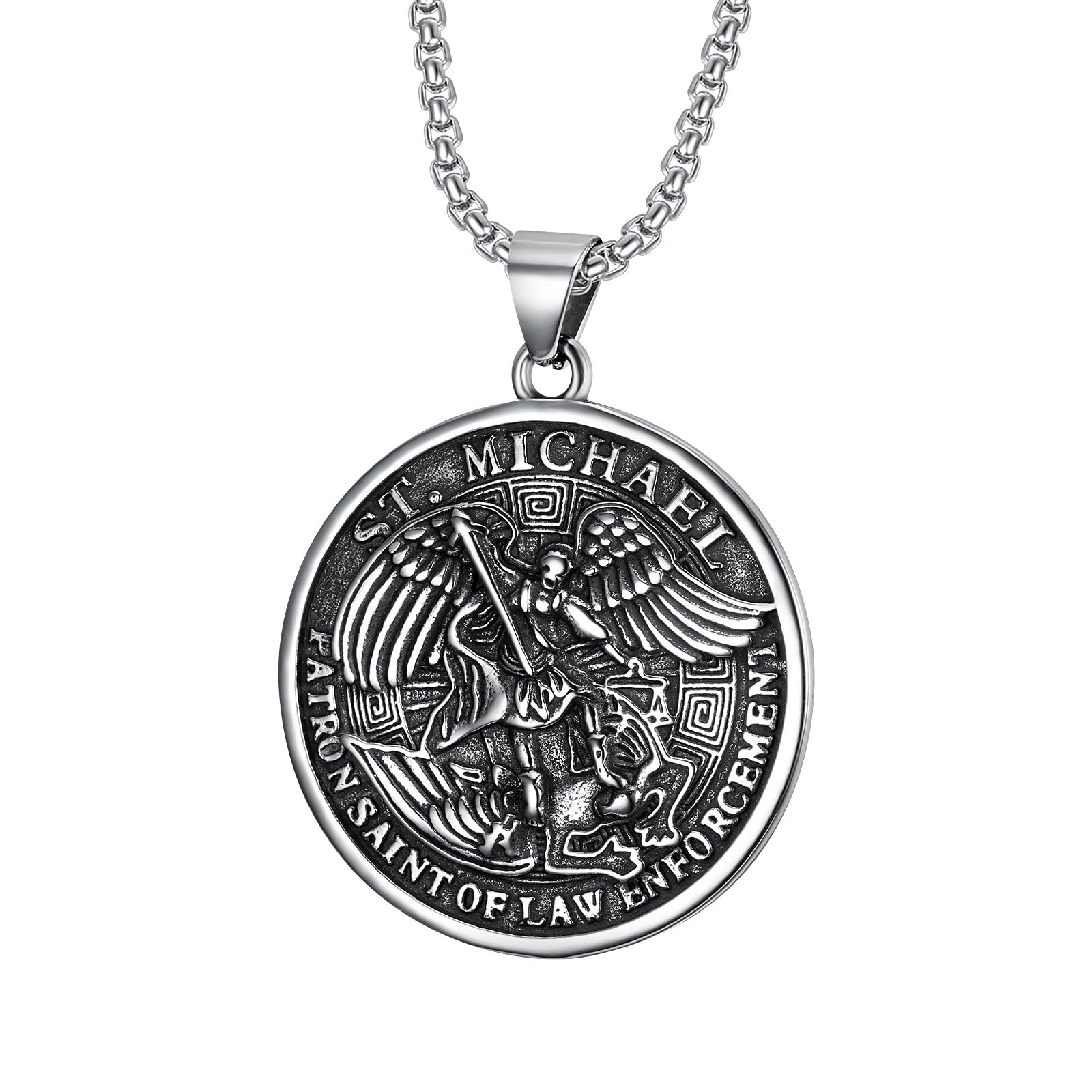 Men's Necklace: 304 304 Stainless Steel Pendant Featuring Michael Amulet, A Protective Religious Gift With -inch Chain