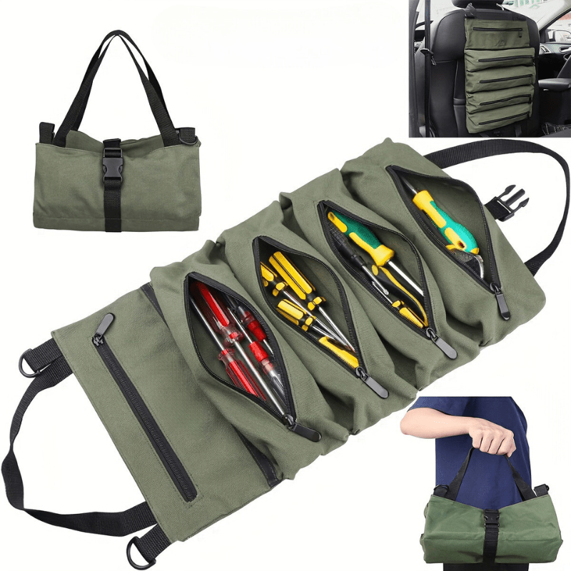 

1pc Multi- Tool Bag, Oxford Cloth Storage Organizer, Car Emergency Kit Hanging Zipper Tote, Portable Seat Hanging Pouch For Camping, Universal Fit, Solid Color, 10l Capacity, Sports Style