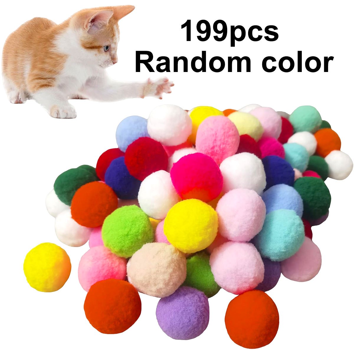 Image of 99/199pcs 3cm Random Style Colorful Plush Cat Teaser Toy Balls Chew Durable Cat Toy Balls Cat Training Toy Balls For Cat And Supplies Zsy, Without Battery