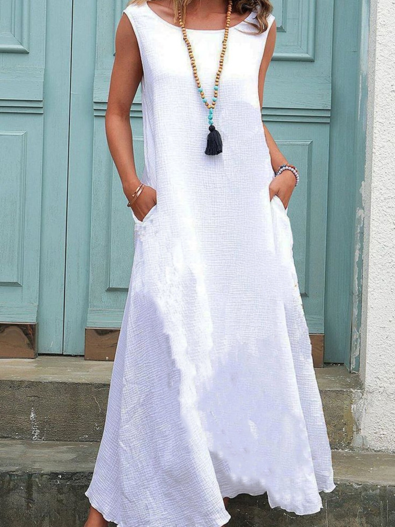 white patterned dress Baltic Born Womens Birdie Maxi Dress | Off White + Blue
