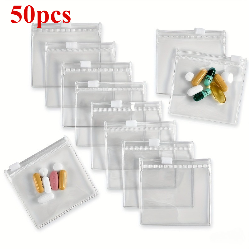 TEMU Pack Of 50 Transparent Plastic Mini Bags With Sliding Locks, Ideal For Storing Travel Medicines, Pills, Vitamins, Supplements, Jewelry, Crafts,