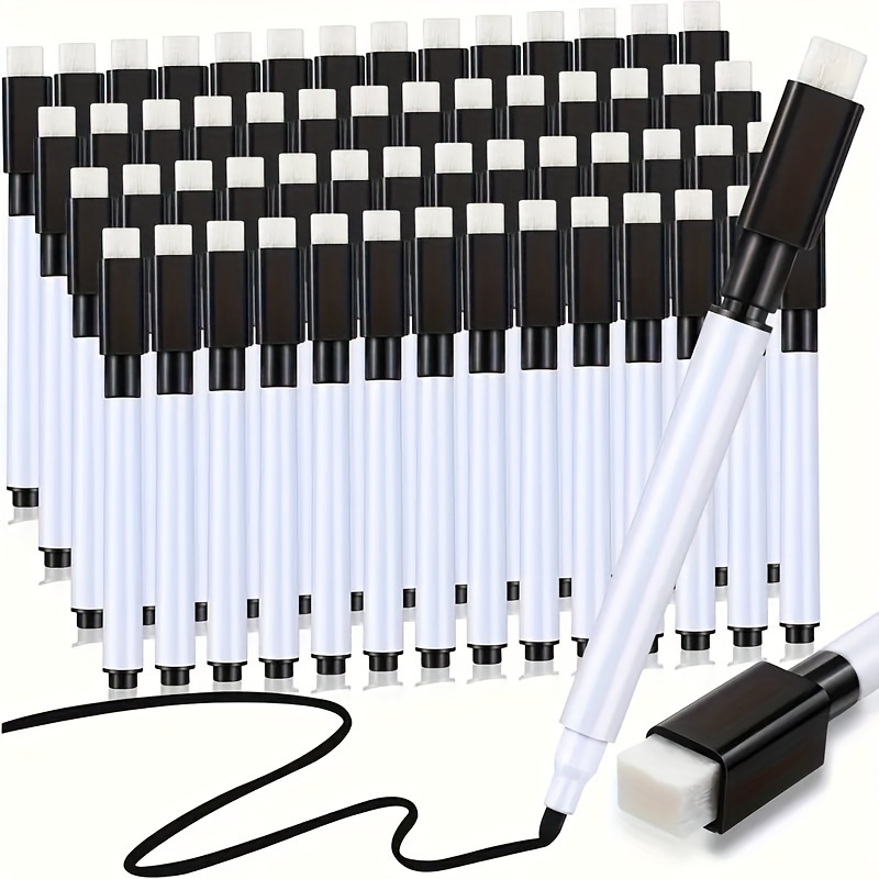 E-shop 25/55 Stück Schwarze Trockenmarkierer mit Radierpinsel - Leicht, Tinte auf Wasserbasis, Feine Spitze, Abwaschbar, Ideal für Büro, Zuhause und