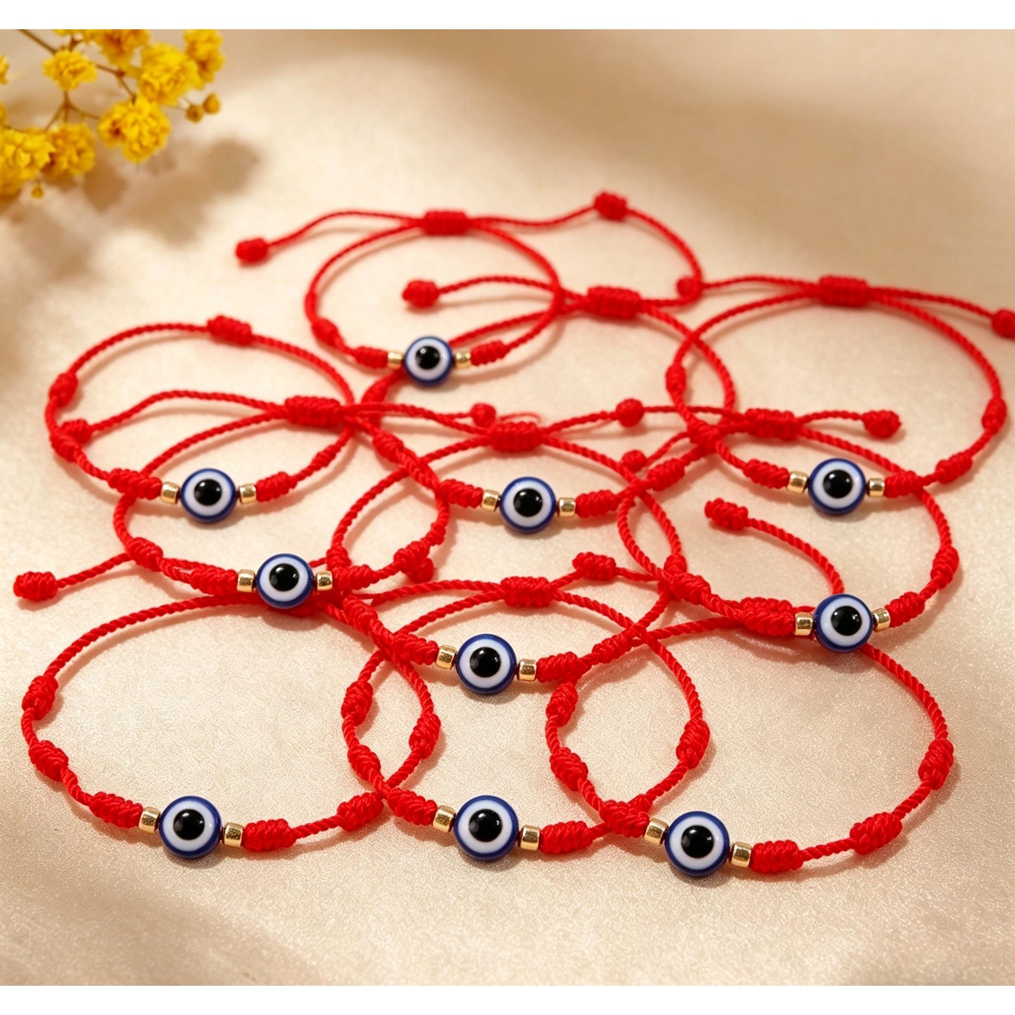 TEMU 10pcs Evil Eye Bracelets Bohemian Blue Eye Bracelets Adjustable Red Thread Woven Evil Eye Bracelet Set