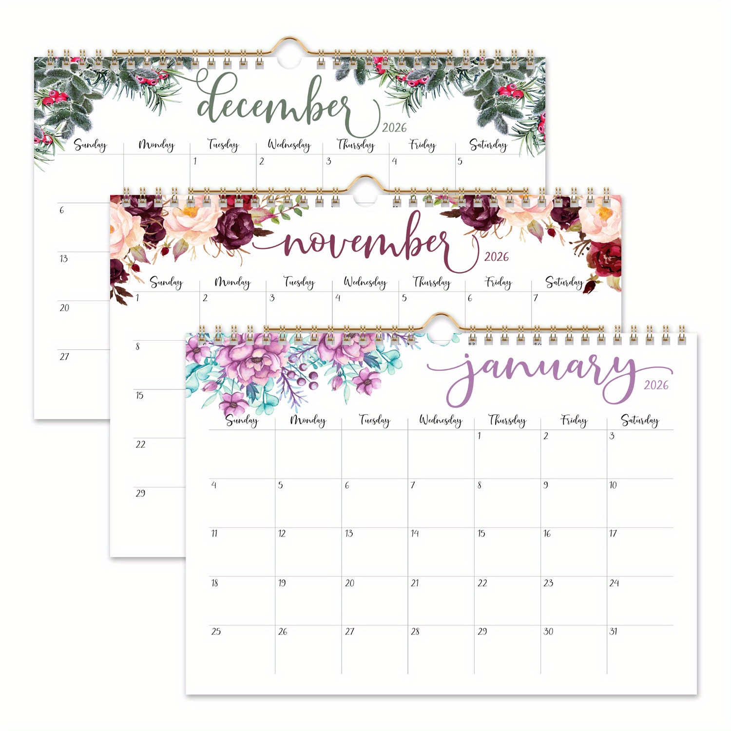 Image of 1pc 2026 English Calendar Colorful Floral Calendar Flower Creative Minimalist Coil Calendar List Notebook Suitable For Learning Office , Family, , , Colleagues Gifts