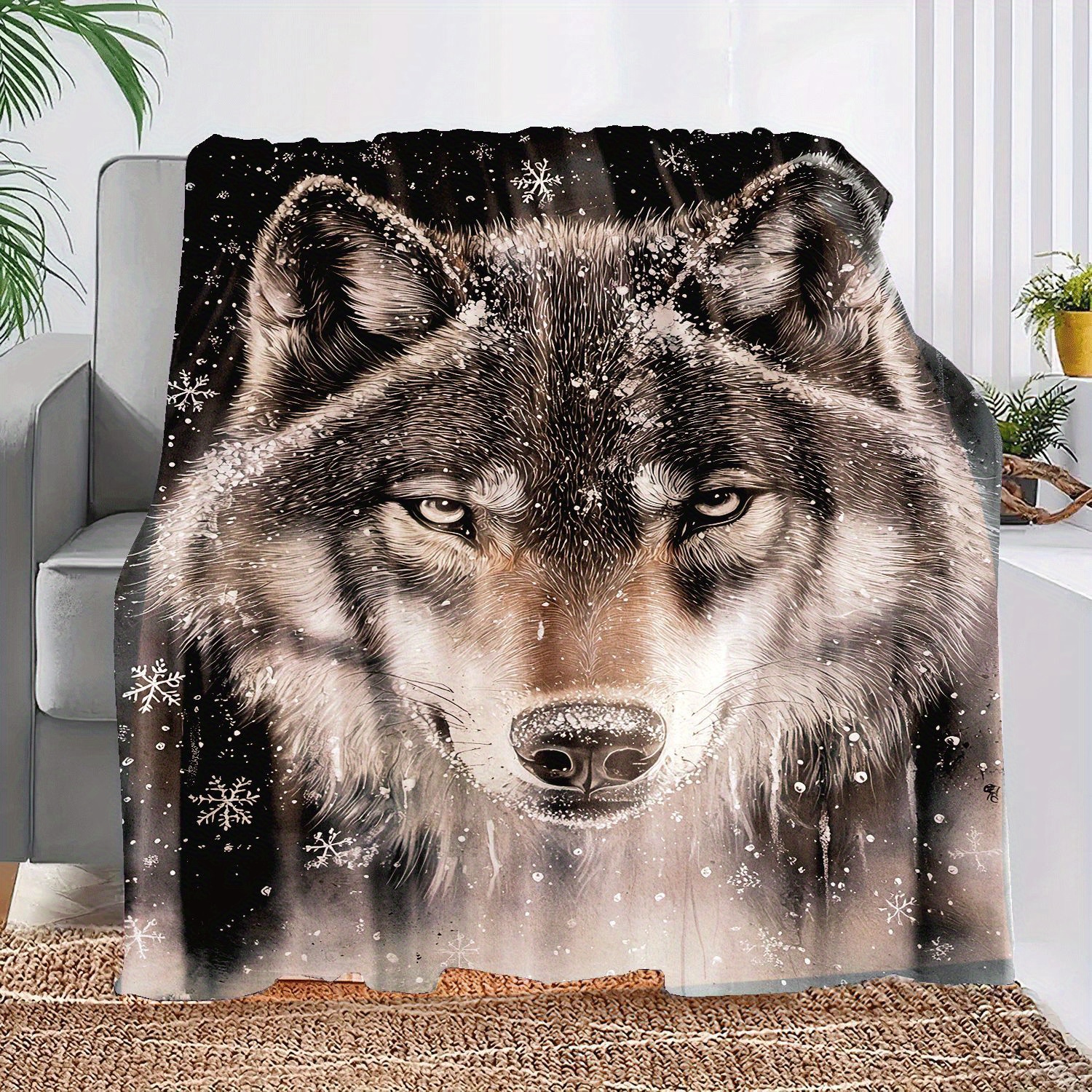 wolf print flannel throw blanket perfect gift for african girls granddaughters daughters versatile for outdoor beach camping sofa pet office use soft   cozy details 1