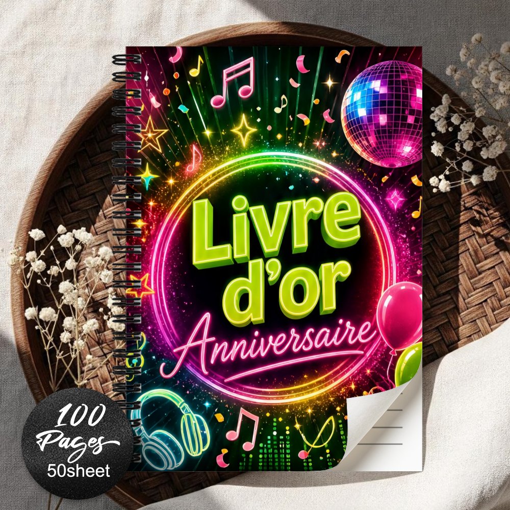 TEMU 1 'or, édition française, journal de souvenirs néon disco d'anniversaire pour les souvenirs et les vœux de , parfait pour que signent spécial