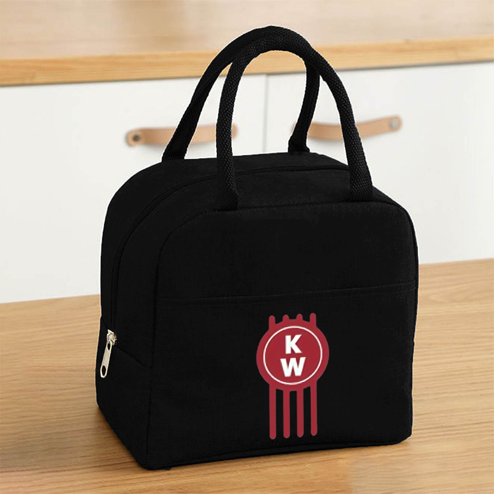 TEMU 1pc Kw Round Logo Lunch Bag, Reusable Thermal Lunch Box Suitable For Work, School, Or Picnics, Safe For Non-food Contact