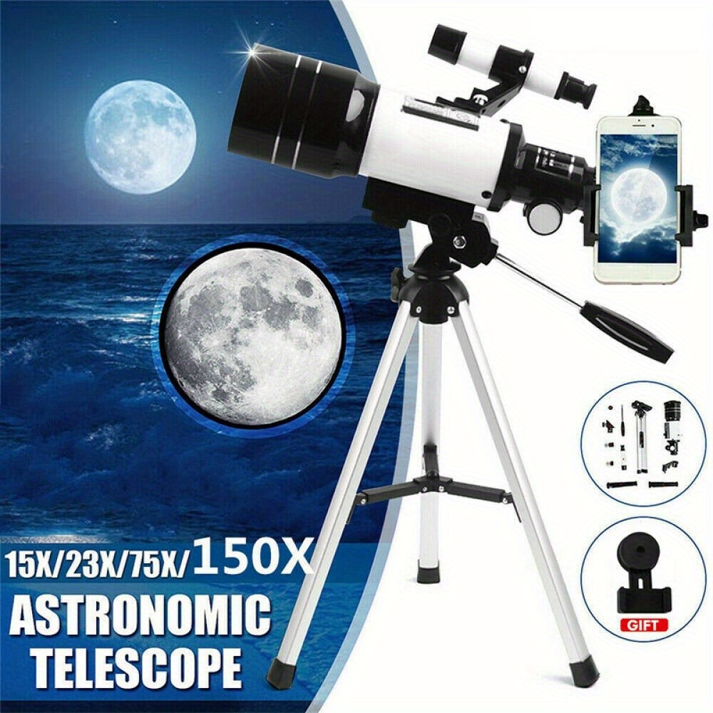 Telescopes 70mm Astronomical Refractor Telescope With Adjustable Tripod For Students With White Stargazer + Phone Holder + Bard Film