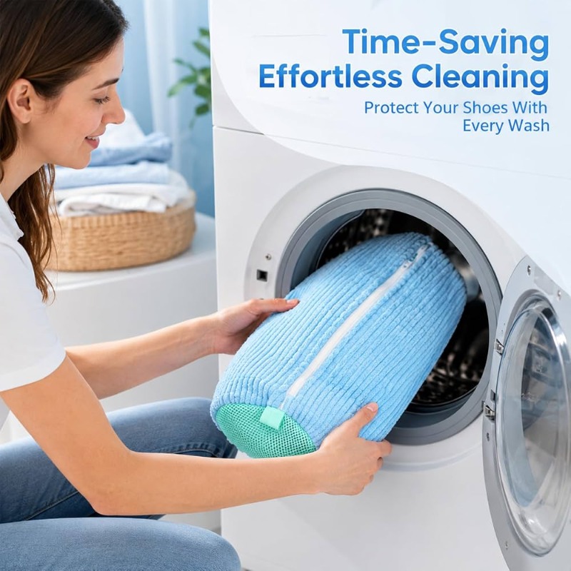 TEMU Reusable Blue Shoe Wash Bag - Laundry Shoe Bag Suitable For Washing Machine And Dryer, For Sneakers And Tennis Shoes, Stain-free Cleaning Shoe