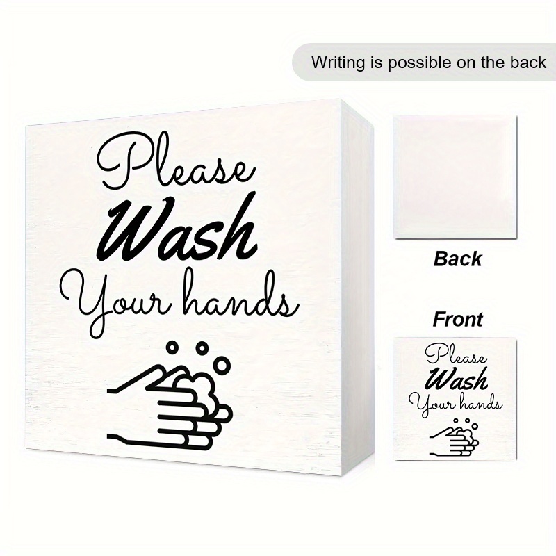 TEMU [contemporary Style Bathroom ] 1pc Please Wash Your Hands' Pvc Desk Sign, Rustic Farmhouse Box Plaque Bathroom Shelf Wall Decor For Home,