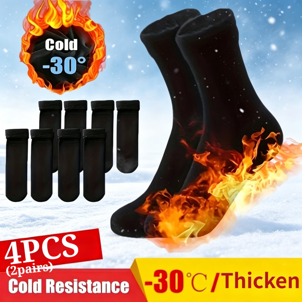 TEMU 4 pièces/2 paires de chaussettes thermiques unisexes avec doublure en peluche, ensemble pour temps de , adaptées aux extrêmement froides,