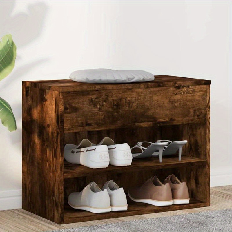 

Bench With Space For Shoes, Smoked Oak, 60x30x45 Cm, Shoe Rack, Made Of High-quality Wood-based Materials, Is Sturdy And . Or Bedroom Corners. Simple And Stylish, Large Storage Capacity