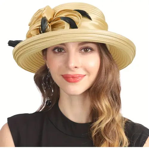 womens satin dress hats with feathers church derby sun cloche bowler bucket hat girl tea party headwear bridal wedding fascinator 1950s 20s