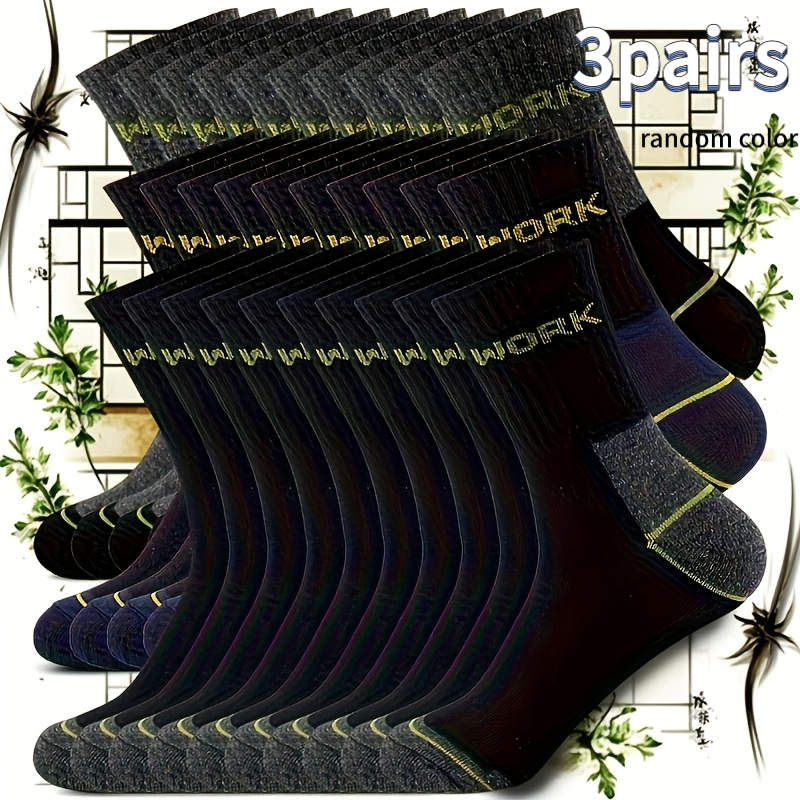 TEMU Random Color 3-pair Men's Autumn/winter Breathable Sports Socks, Fashionable Letter-print High-elasticity Men's Outdoor Running Socks With