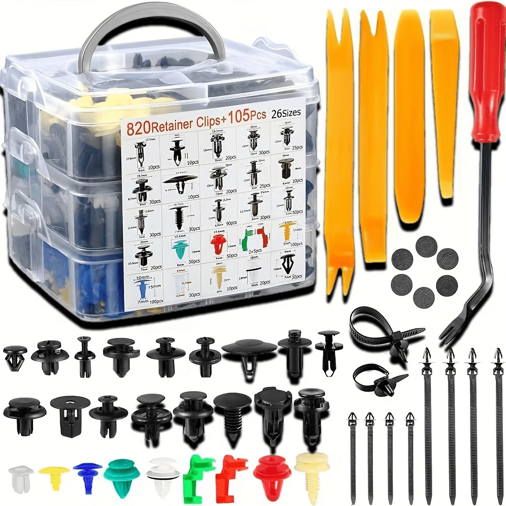 TEMU pièces de boutons-pression en boîte – , panneau de porte, garde- – 26 types d’outils de réparation – Ensemble complet d’outils de démontage