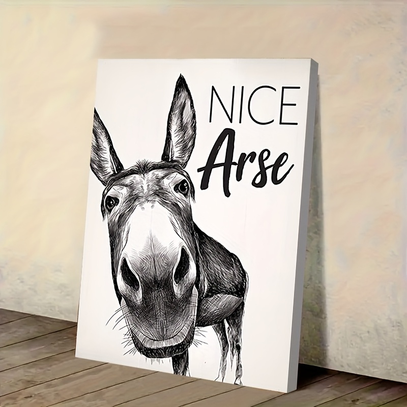 TEMU 2d Flat, 1pc Funny "nice Arse" Donkey Poster With Frame - Humorous Wall Suitable For Humor Lovers, Solid Wood Frame Wrap-around Canvas Painting,