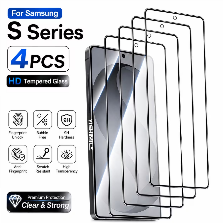 TEMU 4pcs Fingerprint Unlock Tempered Glass Screen Protector, Suitable For Galaxy S22 5g/s22  5g/s23/s23 /s24/s25/s26/plus/ultra/s25 Edge/s25/26 Fe