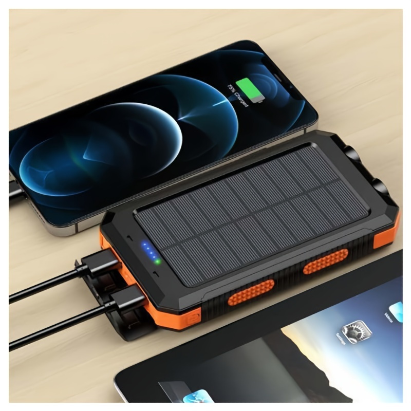 20000mAh Portable Solar Power Bank, Portable Solar Mobile Phone Charger, Camping External Battery Charger for Mobile Phones, for iPhone,, Android Portable Charger, 2 USB/ LED Flashlights with Compass for Outdoor Activities