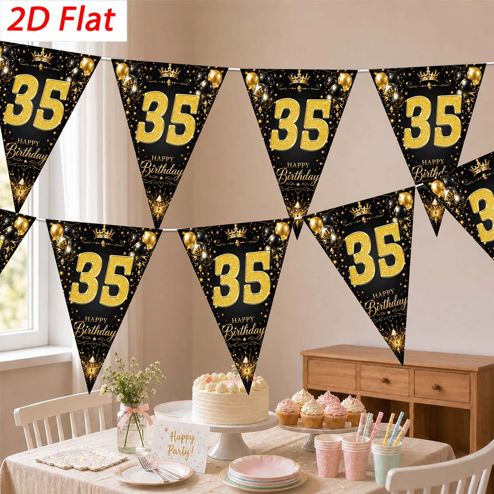 TEMU 2d Flat, 2d Flat - 2d Flat, 2d Flat - 2d Flat Banner [party Banner, Flag Banner] 10pcs, Polyester Material, Birthday Triangular Flag Decoration,