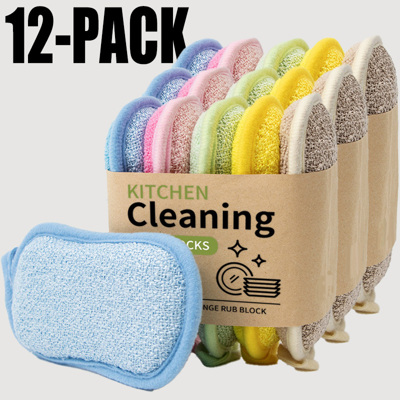 12pcs multi purpose sponge scrubbers washable and reusable kitchen and bathroom cleaning brushes   suitable for pots pans bowls etc kitchen cleaning tools dishwashing accessories vibrant kitchen supplies durable commercial