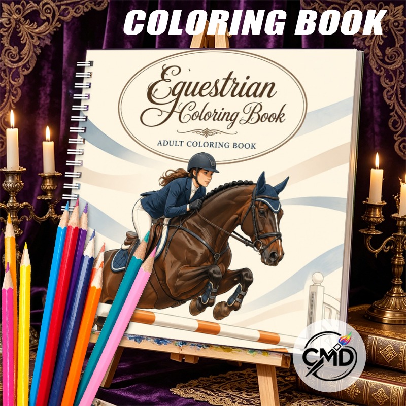 TEMU Cmd Equestrian Coloring Book Suitable For & - 24-page Spiral-bound Horse-themed Activity Book With Square Pages, Stress Gift For Birthdays,