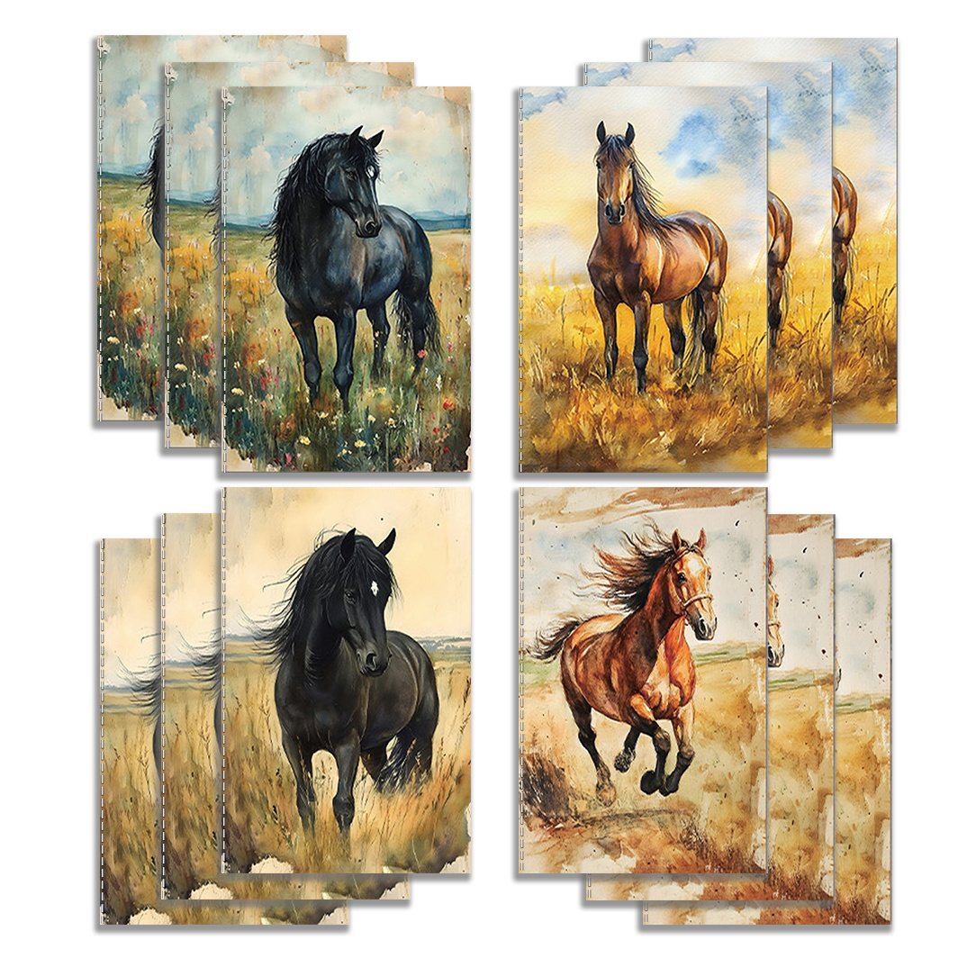 TEMU 12pcs/Set Cahiers de poche Mini Cahiers, Mini Cahiers Chevaux Aquarelle, Légers et Portables, de Place, Notes Quotidiennes, Inspiration,