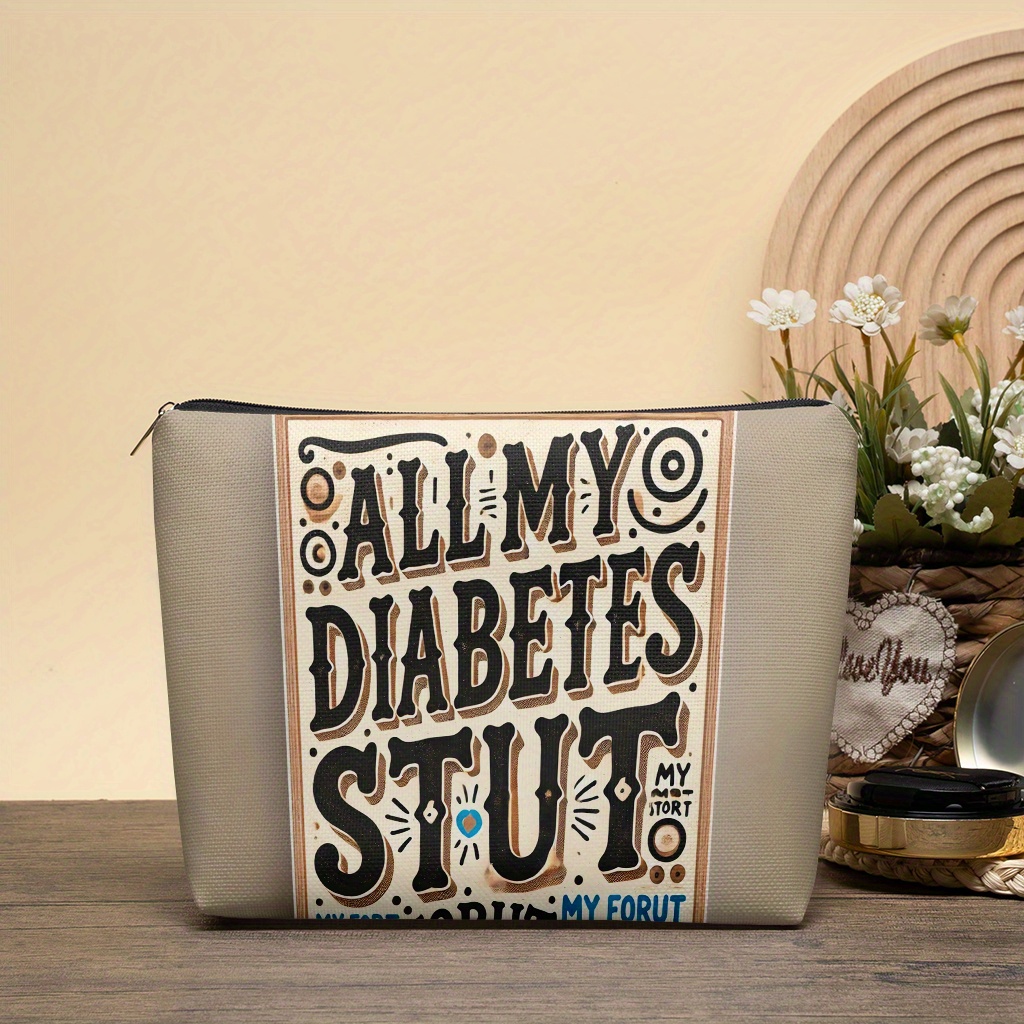 LEVLO Kosmetiktasche Mit Diabetes-Spruch – 'I Can Do Anything Except Make Insulin' – Baumwoll-Leinen, 23x17 Cm, Geschenk Für Diabetiker