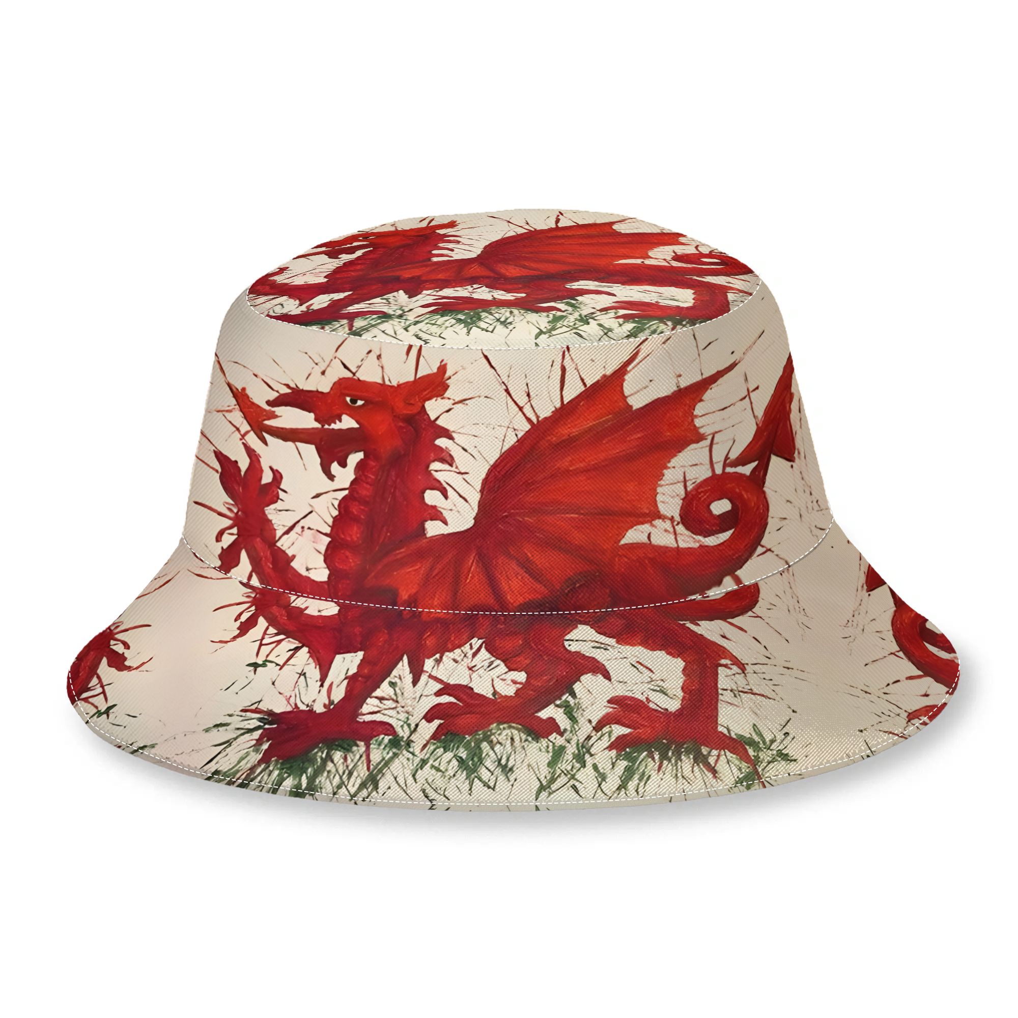 TEMU 2d Print Design Welsh Dragon Fashionable Bucket Hat, Cute Pattern With Breathable Fabric, Fisherman Hat, Suitable For Outdoor Activities, Beach