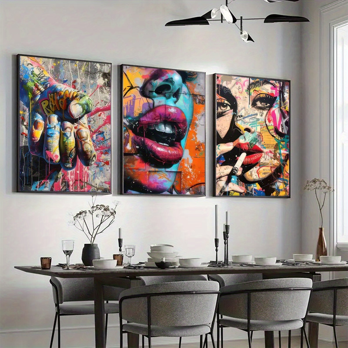 2d flat set 3 framed canvas art prints wall decor living
