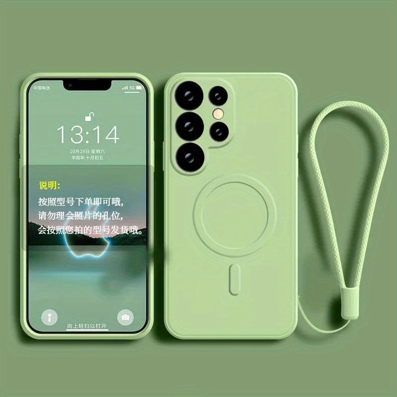 Phone Case - Liquid Silicone Magnetic Phone Case for Samsung Galaxy S25 S24 S23 S22 Ultra Plus A56 A55 A36 A16 A15 A35 Soft Matte Shockproof Shell Wireless Charging Protective Cover with Short Rope Wristband