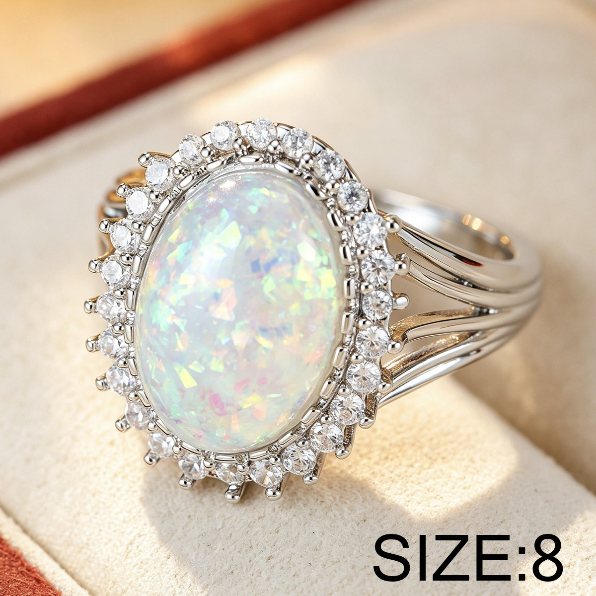 Women's Oval-Look Statement Ring, Halo-Set Cubic Zirconia