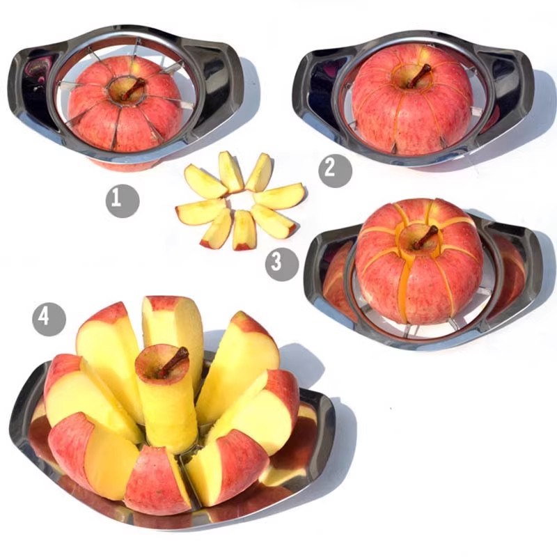 Rebanador de frutas de acero inoxidable, diseño ergonómico, ahorra tiempo y esfuerzo, fácil de limpiar, hecho de material resistente, un utensilio de cocina esencial - Apto para cocinas domésticas, restaurantes y picnics al aire libre
